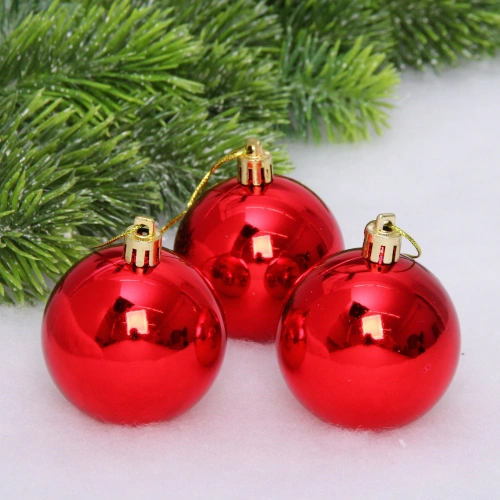 Новогодние шары 6 см (набор 3 шт) "Глянец", красный