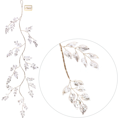 Ветка декоративная "Сияющие листья" 100 см, Золото