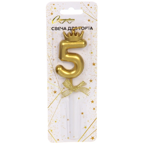 Свеча для торта Цифра Бантик "5" 12.5 см