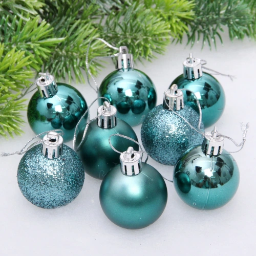 Новогодние шары 4 см (набор 24 шт) "Микс фактур", темный нефрит