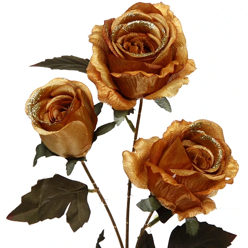 Искусственные цветы FLOWERS GLAMOUR 65см Розы 3 цветка золотые_3