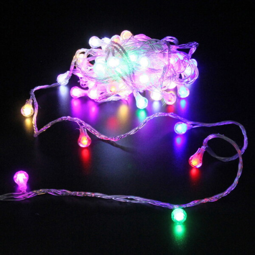 Гирлянда для дома НИТЬ "Сияющая капля" 10 м 60 ламп LED, прозр.пров, 8 реж,IP-20, Мультицвет (возможность соединения)