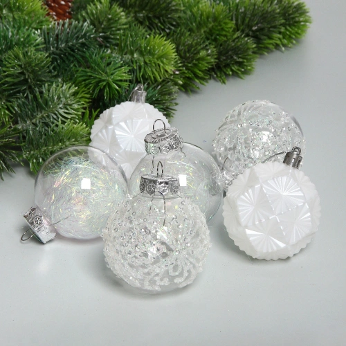 Набор шаров "Зимний Этюд" 7 см (в наборе 6 шт), Белый