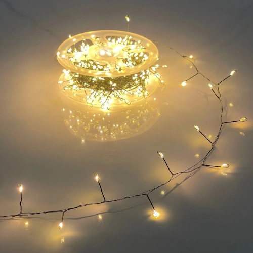 Гирлянда для дома НИТЬ "Мишура" 20 м 500 ламп LED, зеленый провод, мерцание, IP-20,  220v, Теплый белый