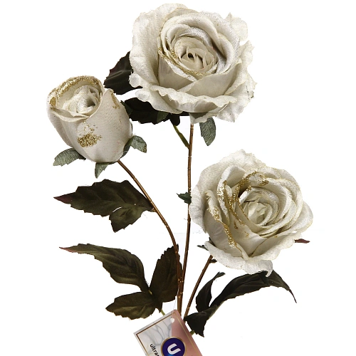 Искусственные цветы FLOWERS GLAMOUR 65см Розы 3 цветка белые_3