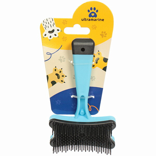 Расческа-пуходерка для кошек и собак Пушок 13см со сбросом шерсти, цвет синий Ультрамарин_6