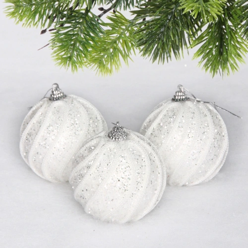 Новогодние шары "GLAME - Блестящий мир" 8 см (набор 3 шт), Белый