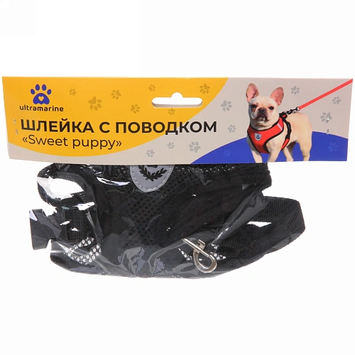 Шлейка с поводком 118см Sweet puppy размер L, цвет черный Ultramarine_6