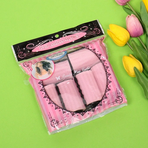 Бигуди поролоновые с зажимом 6шт Styling, цвет розовый, d=4,5см_11