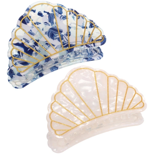 Заколка-краб для волос "#ХВОСТИКИ-КОСИЧКИ",ракушка, цвет голубой и белый, 6*3,8см 