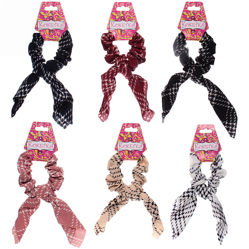 Резинка для волос 1шт "Collection KiKil", золотая клетка, микс 6 цветов, d-8.5см