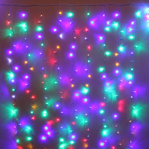 Гирлянда для дома ЗАНАВЕС "Мерцание" ш1,5* в2,5 м 360 ламп LED, прозрач.пров, авторежим, IP-20, Мультицвет (возможность соединения)
