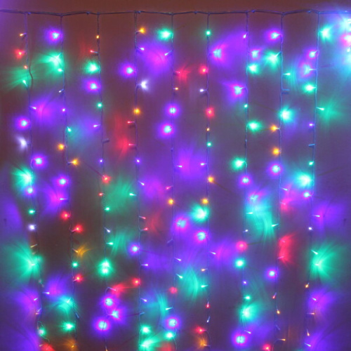 Гирлянда для дома ЗАНАВЕС "Мерцание" ш1,5* в2,5 м 360 ламп LED, прозрач.пров, авторежим, IP-20, Мультицвет (возможность соединения)