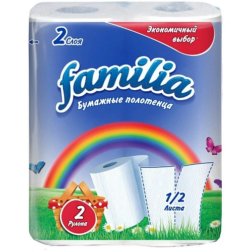 Полотенца бумажные FAMILIA Радуга 2 сл., 2 рул., белые