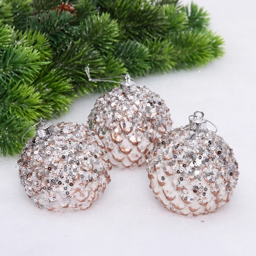 Новогодние шары VERSAILLES "Кефея" 8 см (набор 3 шт), Розовый