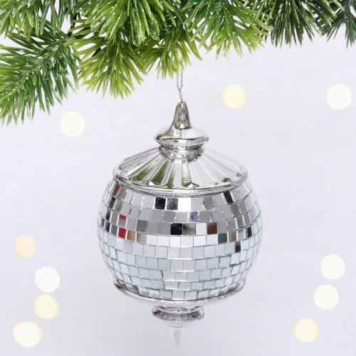 Елочная игрушка "Новогодняя дискотека" 8*8*13 см, серебро