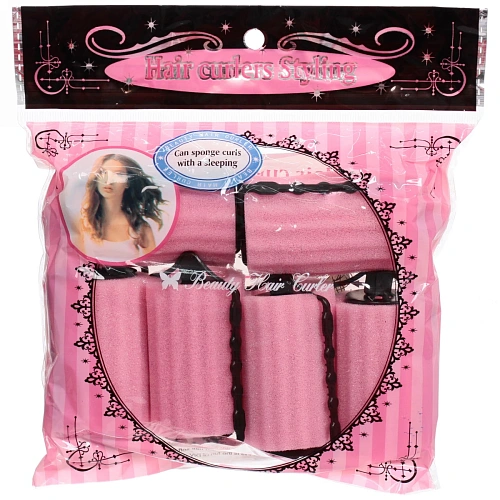 Бигуди поролоновые с зажимом 6шт Styling, цвет розовый, d=4,5см_12