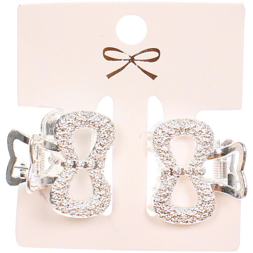 Заколки - крабы для волос на блистере 2шт КАСКАДА, бантики, цвет золото и серебро, 252см (пакет с подвесом)_5