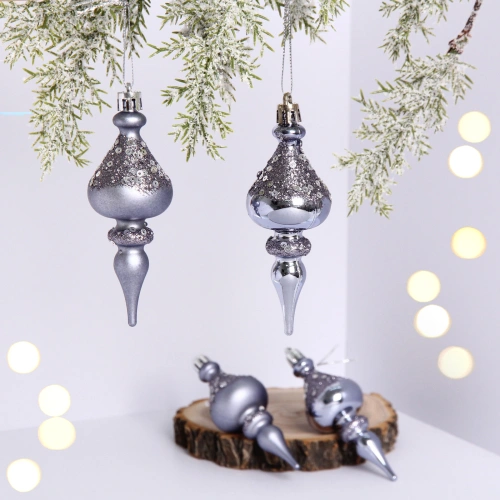Елочные украшения "Glamour" 10 см (набор 4 шт), Серебро