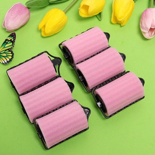 Бигуди поролоновые с зажимом 6шт Styling, цвет розовый, d=4,5см_8