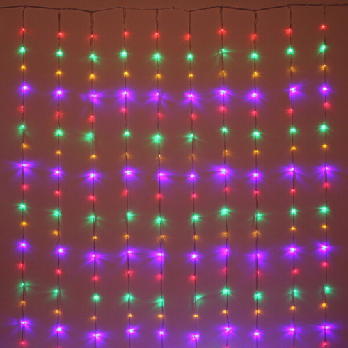 Гирлянда для дома ЗАНАВЕС "Водопад" ш1,5* в2,5 м 240 ламп LED, прозрач.пров, 8 реж, IP-20, Мультицвет (возможность соединения)