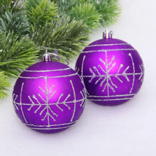 Новогодние шары "Сияние" 8 см (набор 2 шт), Фиолетовый