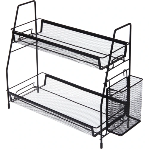 Этажерка настольная хозяйственная универсальная с боковым карманом "ФАНАДЕРО", цвет черный, 41*17*33см 