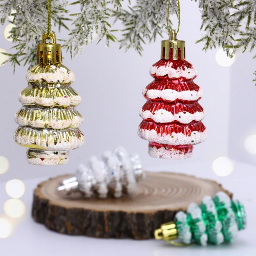 Ёлочные игрушки "Ёлочки микс цветов" 6*3,5см (набор 4шт)