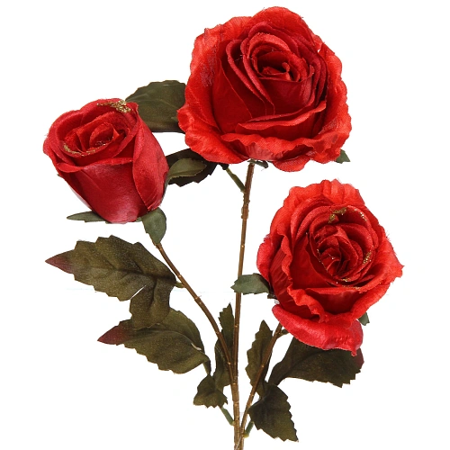 Искусственные цветы FLOWERS GLAMOUR 65см Розы 3 цветка красные_3