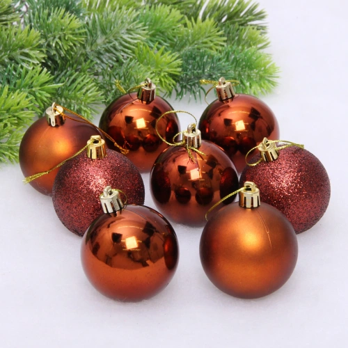 Новогодние шары 6 см (набор 24 шт) "Микс фактур", шоколад