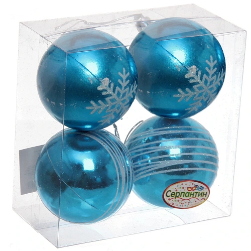 Новогодние шары 6 см (набор 4 шт) Снежные нити, голубойбелый_5