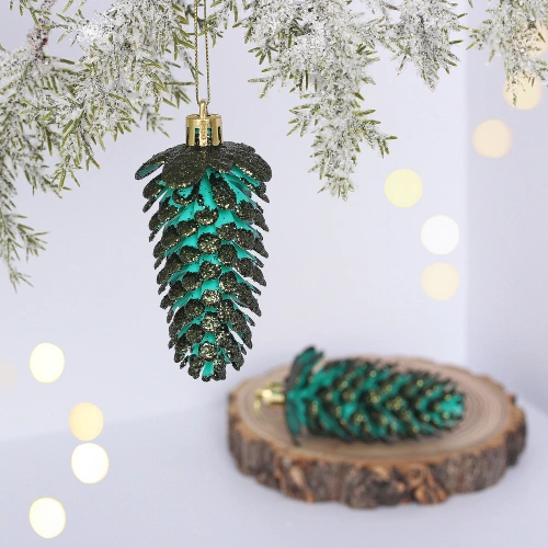 Ёлочные игрушки "Таинственное очарование" Шишки блестящие 9 см (набор 2 шт), изумруд