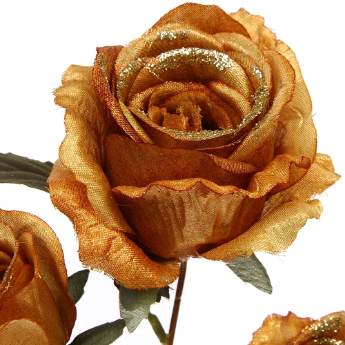 Искусственные цветы FLOWERS GLAMOUR 65см Розы 3 цветка золотые_4