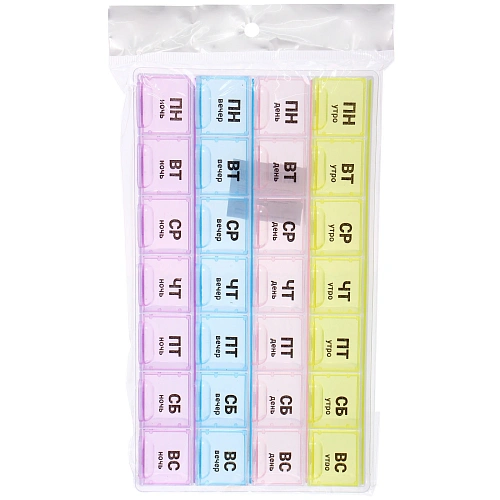 Таблетница - органайзер 28 ячейка Четыре  недельки, цвет как на фото, 21,5122,3см (пакет с подвесом)_4